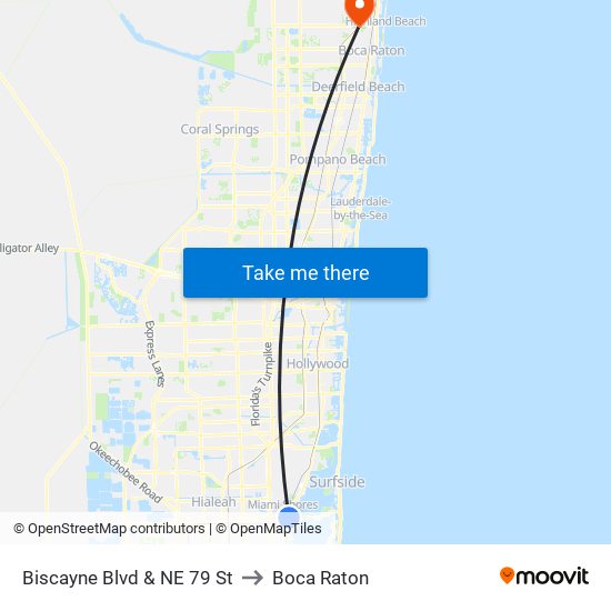 Biscayne Blvd & NE 79 St to Boca Raton map