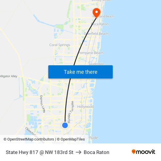 State Hwy 817 @ NW 183rd St to Boca Raton map