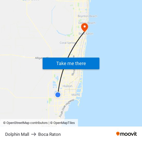 Dolphin Mall to Boca Raton map
