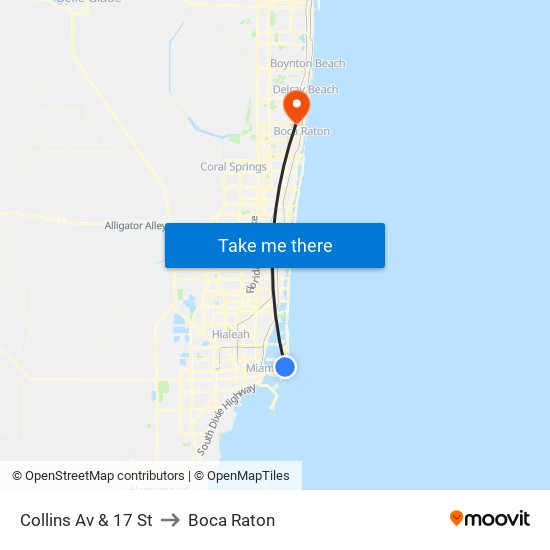 Collins Av & 17 St to Boca Raton map