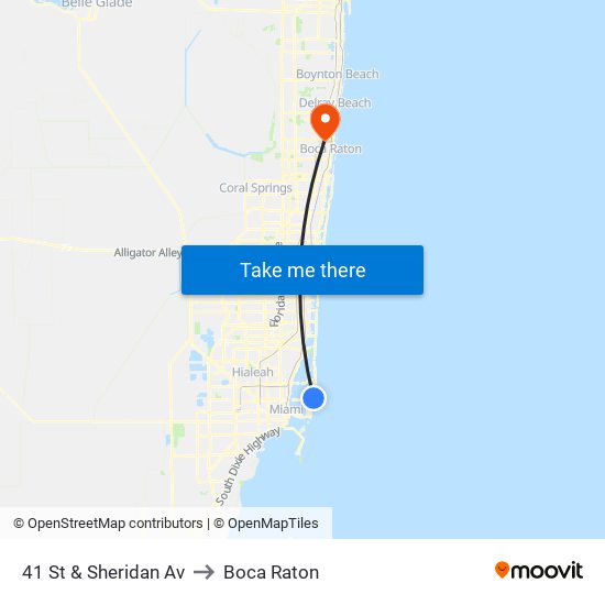 41 St & Sheridan Av to Boca Raton map