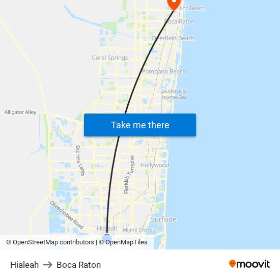 Hialeah to Boca Raton map