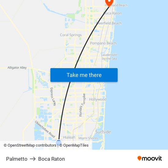 Palmetto to Boca Raton map