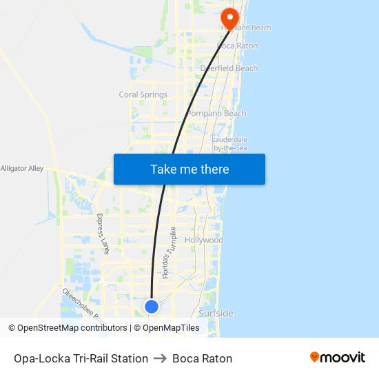 Opa-Locka Tri-Rail Station to Boca Raton map