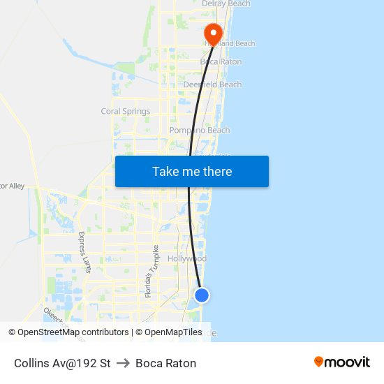 Collins Av@192 St to Boca Raton map