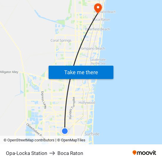 Opa-Locka Station to Boca Raton map