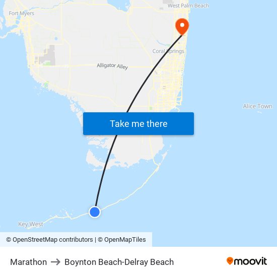 Marathon to Boynton Beach-Delray Beach map
