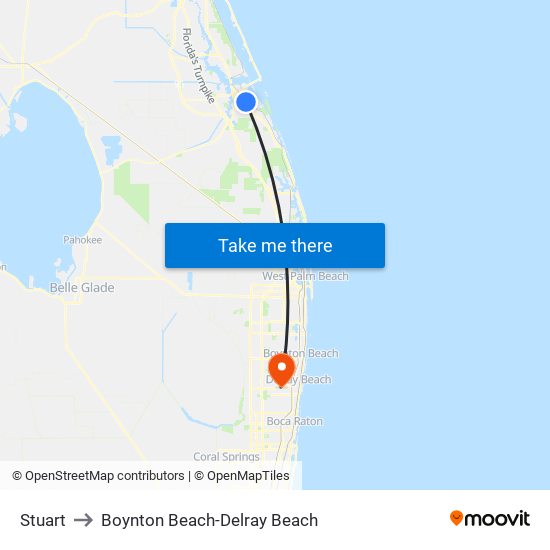 Stuart to Boynton Beach-Delray Beach map