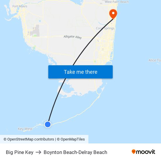 Big Pine Key to Boynton Beach-Delray Beach map