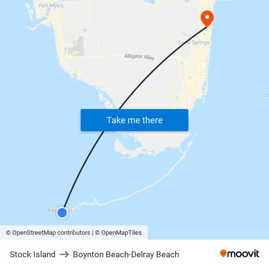 Stock Island to Boynton Beach-Delray Beach map