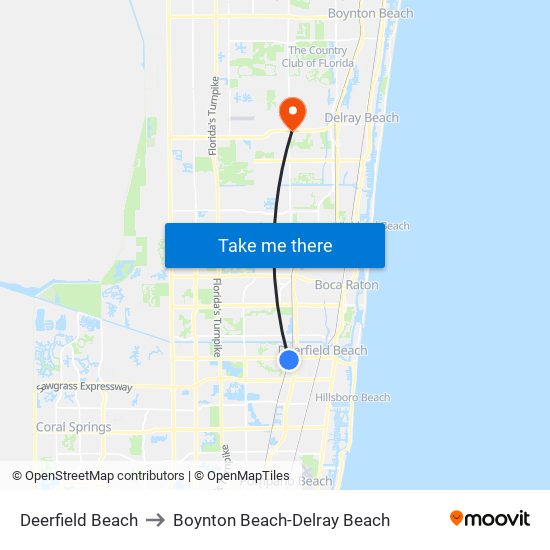 Deerfield Beach to Boynton Beach-Delray Beach map