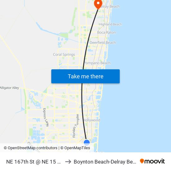 NE 167th St @ NE 15 Ave to Boynton Beach-Delray Beach map