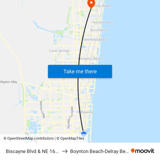 Biscayne Blvd & NE 163 St to Boynton Beach-Delray Beach map