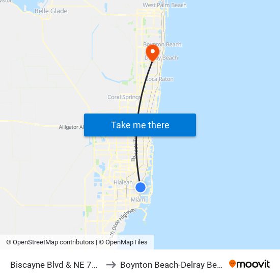 Biscayne Blvd & NE 79 St to Boynton Beach-Delray Beach map