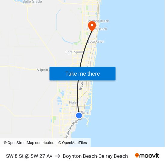 SW 8 St @ SW 27 Av to Boynton Beach-Delray Beach map