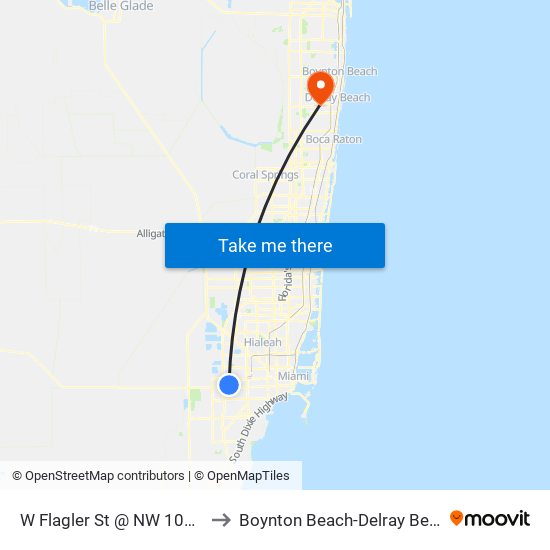 W Flagler St @ NW 107 Av to Boynton Beach-Delray Beach map