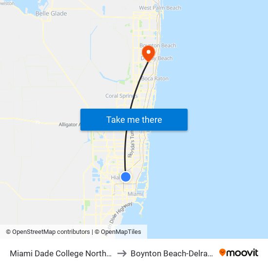 Miami Dade College North Campus to Boynton Beach-Delray Beach map