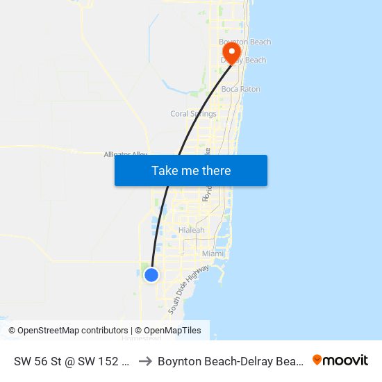 SW 56 St @ SW 152 Av to Boynton Beach-Delray Beach map