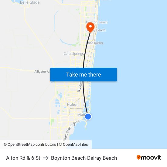 Alton Rd & 6 St to Boynton Beach-Delray Beach map