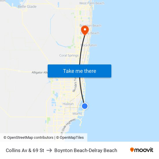 Collins Av & 69 St to Boynton Beach-Delray Beach map