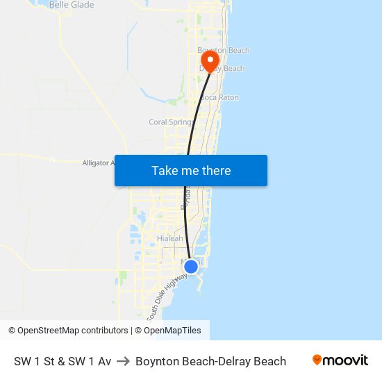 SW 1 St & SW 1 Av to Boynton Beach-Delray Beach map