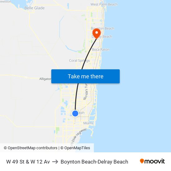 W 49 St & W 12 Av to Boynton Beach-Delray Beach map