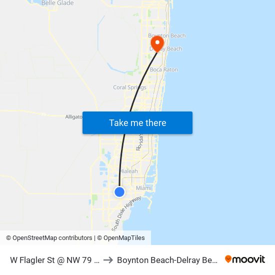 W Flagler St @ NW 79 Av to Boynton Beach-Delray Beach map