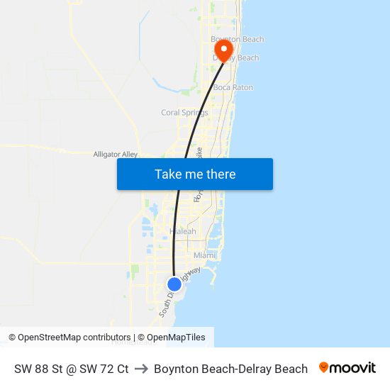 SW 88 St @ SW 72 Ct to Boynton Beach-Delray Beach map