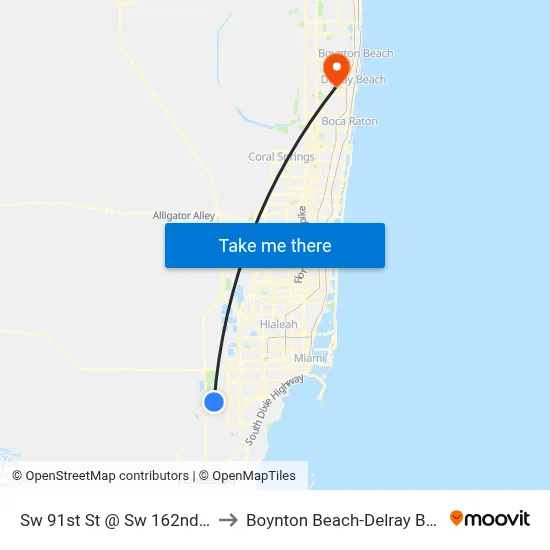 Sw 91st St @ Sw 162nd Ave to Boynton Beach-Delray Beach map