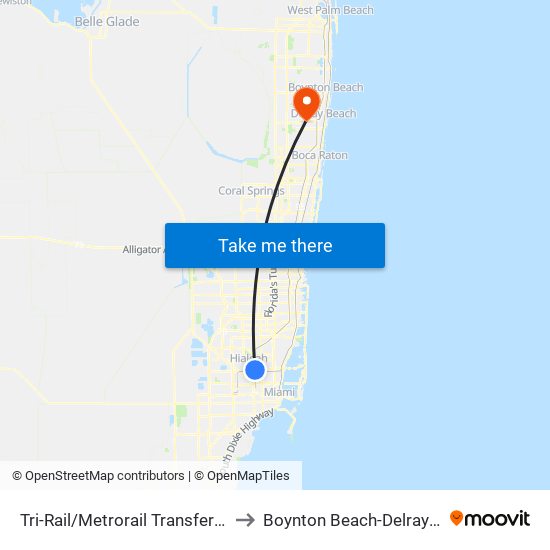 Tri-Rail/Metrorail Transfer Station to Boynton Beach-Delray Beach map