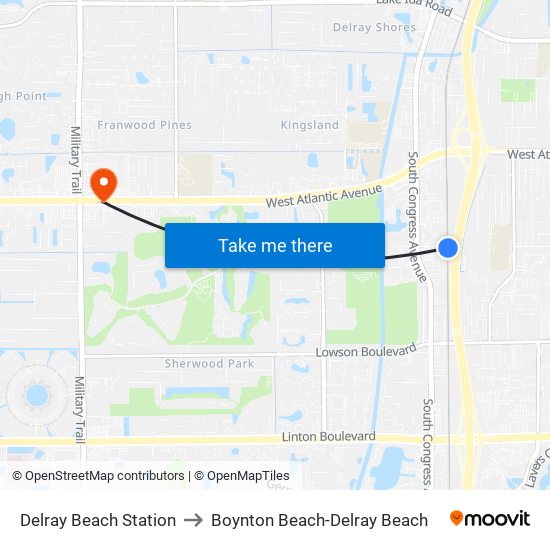 Delray Beach Station to Boynton Beach-Delray Beach map