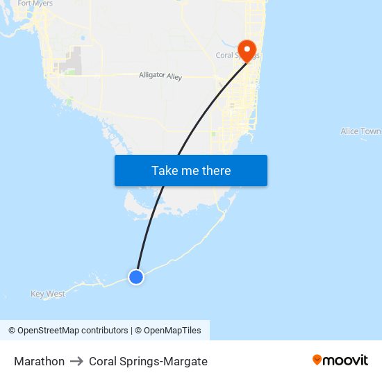 Marathon to Coral Springs-Margate map