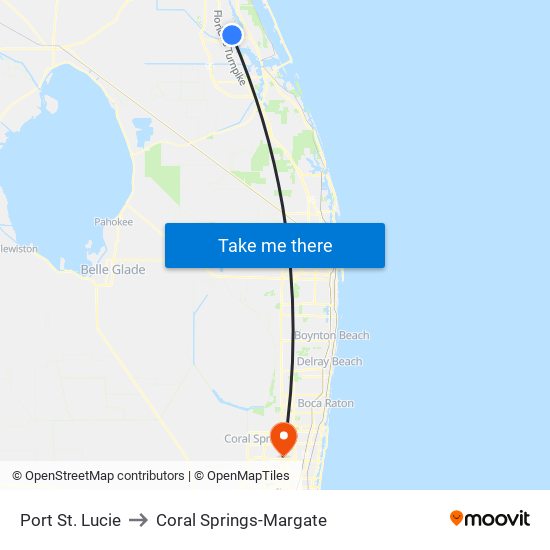Port St. Lucie to Coral Springs-Margate map