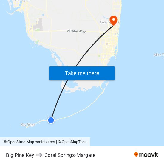 Big Pine Key to Coral Springs-Margate map