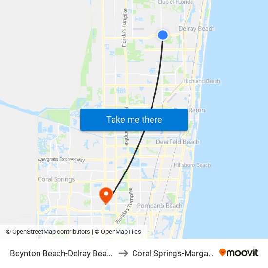 Boynton Beach-Delray Beach to Coral Springs-Margate map