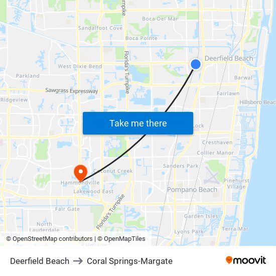 Deerfield Beach to Coral Springs-Margate map
