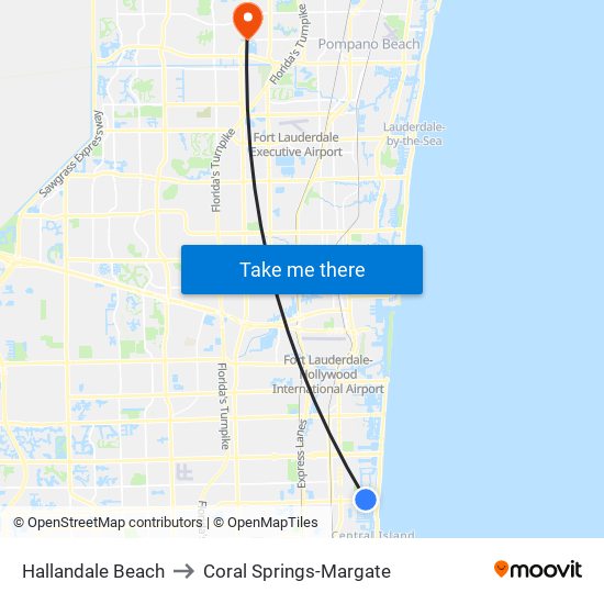 Hallandale Beach to Coral Springs-Margate map