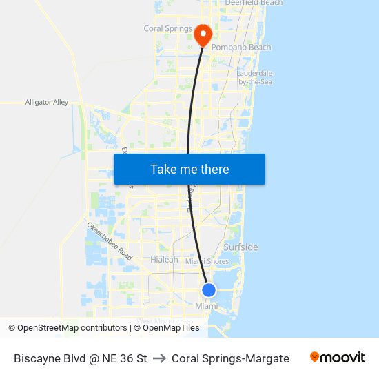 Biscayne Blvd @ NE 36 St to Coral Springs-Margate map