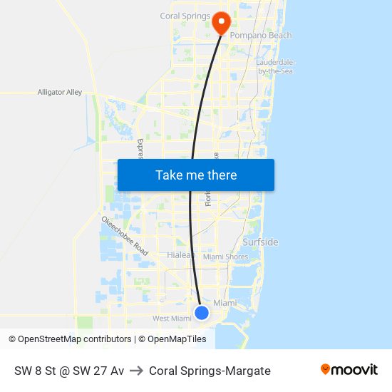 SW 8 St @ SW 27 Av to Coral Springs-Margate map