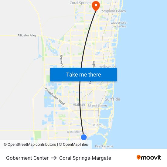 Goberment Center to Coral Springs-Margate map