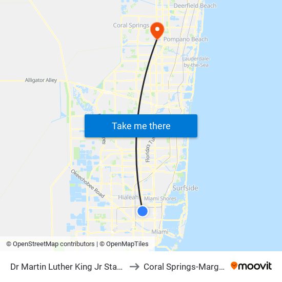 Dr Martin Luther King Jr Station to Coral Springs-Margate map