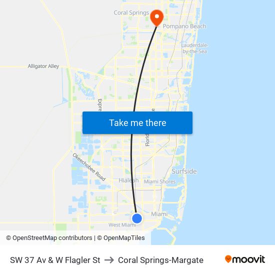 SW 37 Av & W Flagler St to Coral Springs-Margate map