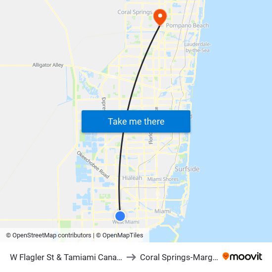 W Flagler St & Tamiami Canal Rd to Coral Springs-Margate map