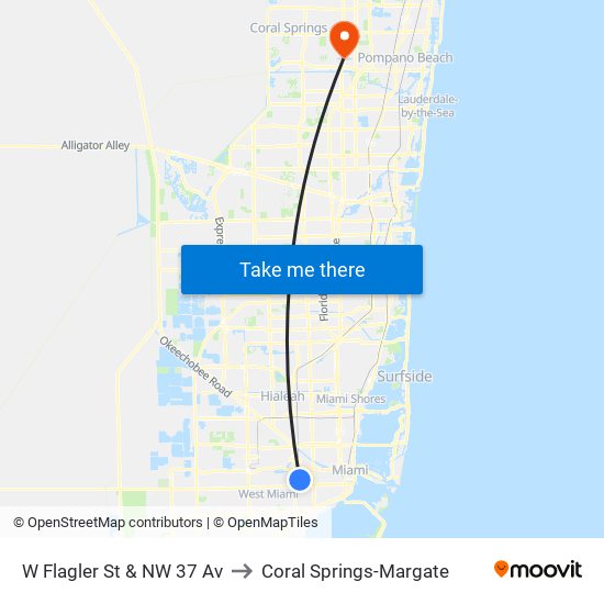 W Flagler St & NW 37 Av to Coral Springs-Margate map