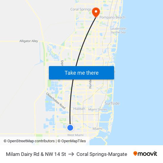 Milam Dairy Rd & NW 14 St to Coral Springs-Margate map