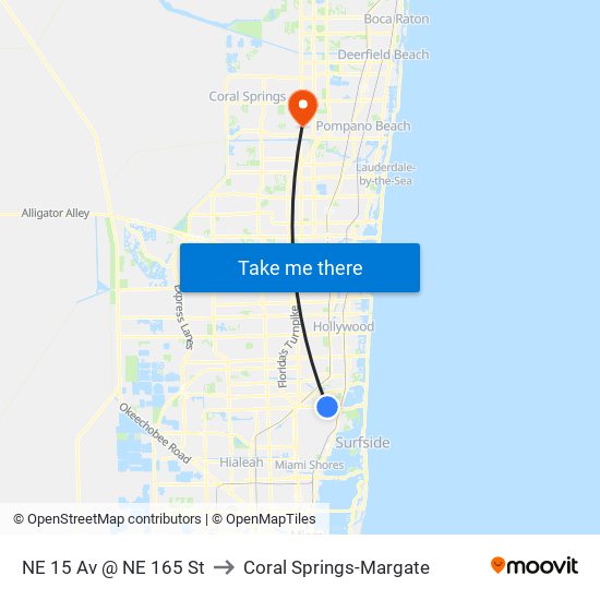 NE 15 Av @ NE 165 St to Coral Springs-Margate map