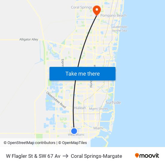 W Flagler St & SW 67 Av to Coral Springs-Margate map