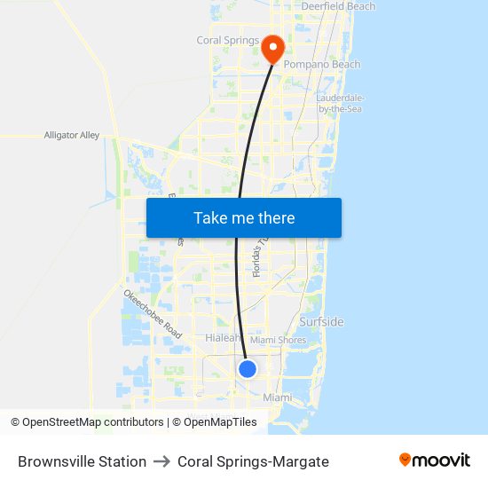 Brownsville Station to Coral Springs-Margate map
