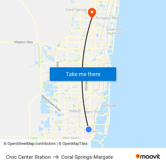 Civic Center Station to Coral Springs-Margate map