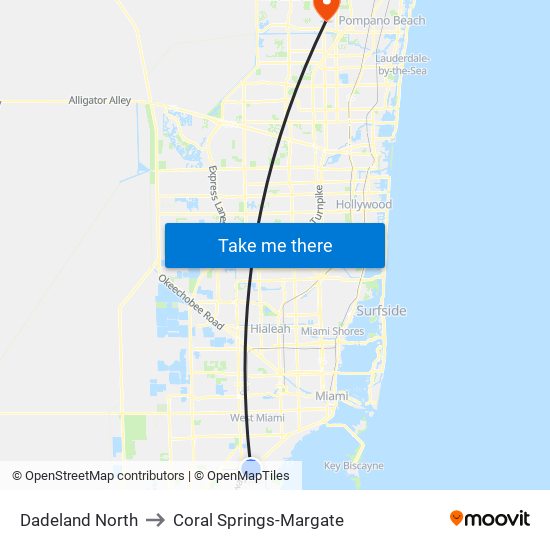Dadeland North to Coral Springs-Margate map